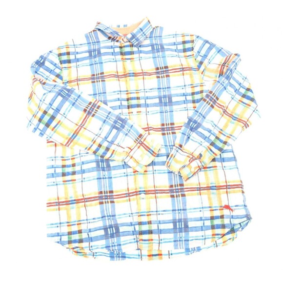 Tommy Bahama Linen Yellow Blue Gingham Plaid Button Down Shirt Size Large - Picture 1 of 9